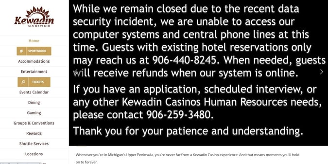 Ransomware Attack Shuts Down Kewadin Casinos in Michigan