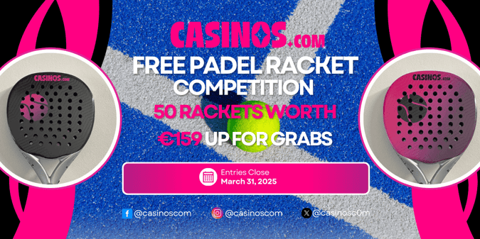 Win a Premium Casinos.com Padel Racket Worth €159 for FREE – 50 Up for Grabs