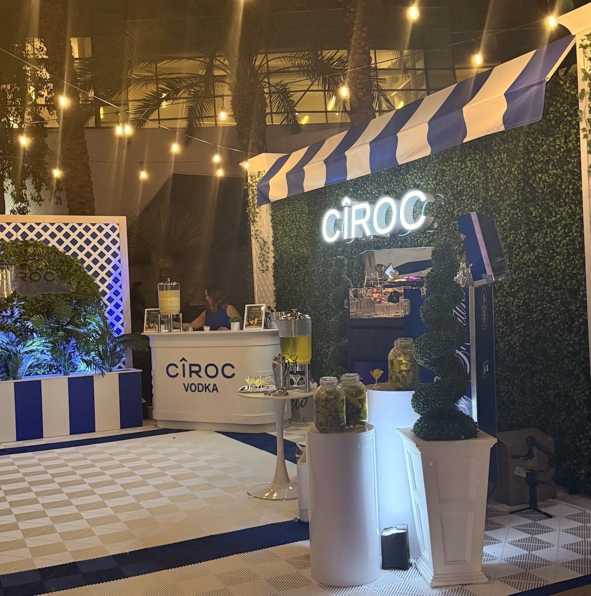 The Ciroc Vodka branded pop-up bar and lounge set up poolside at Aria for Drink Las Vegas