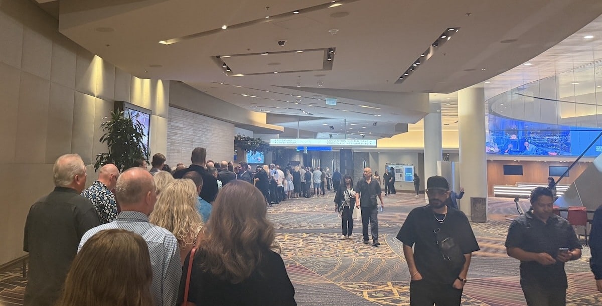 A long line of guests waiting for VIP entry into Drink Las Vegas at Aria