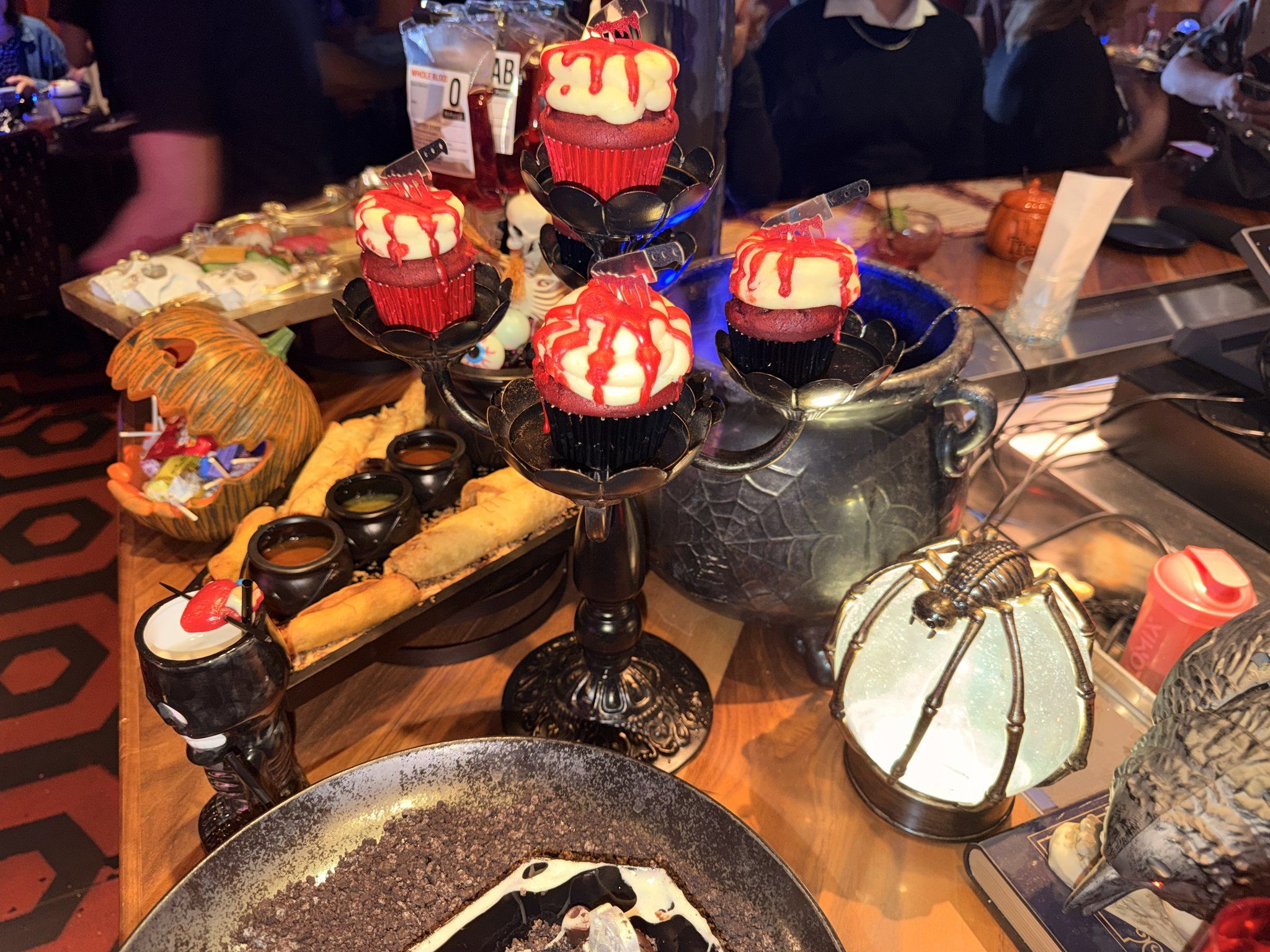Cupcake Massacre red velvet cupcakes with bloody cream cheese frosting at Haunted Inn Palms