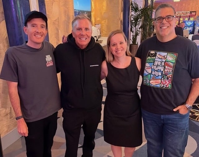 Vegas Matt, EJ Morrow, Robert Goldfarb and Casinos.com writer Christina Bradfield posing together at Fontainebleau
