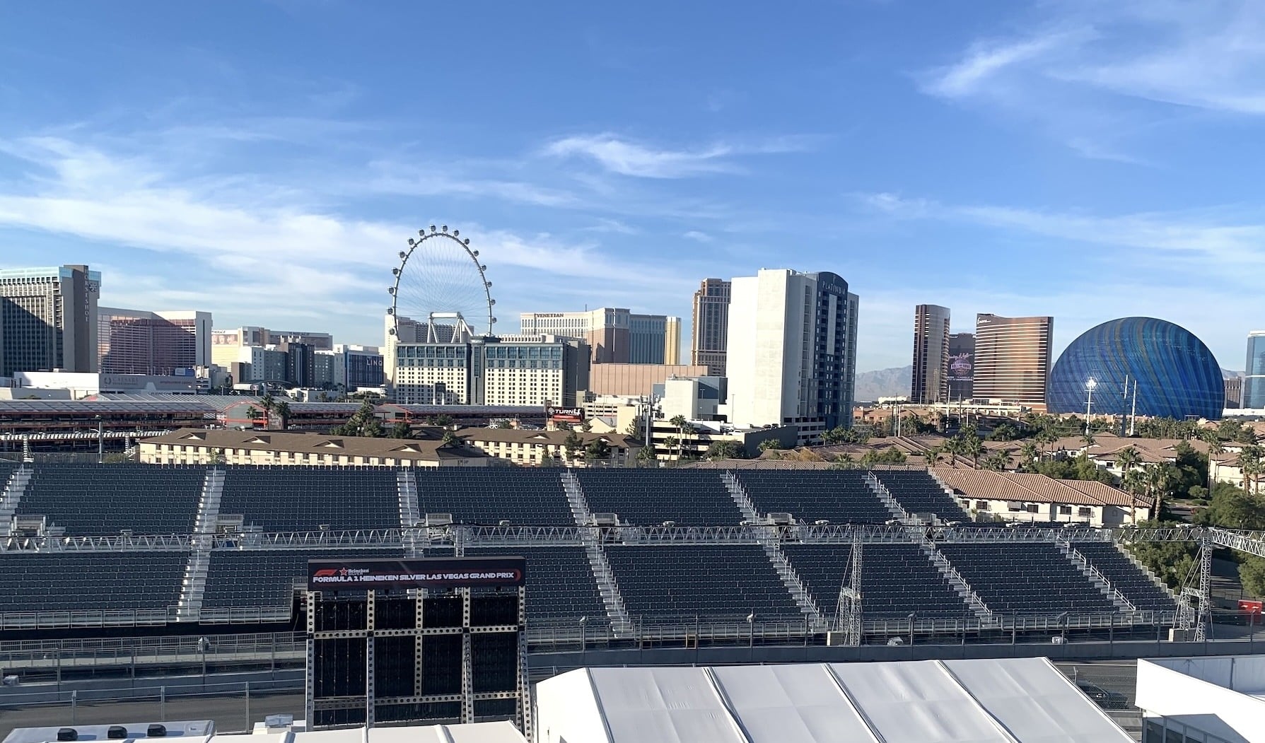 F1 track with Las Vegas in the background