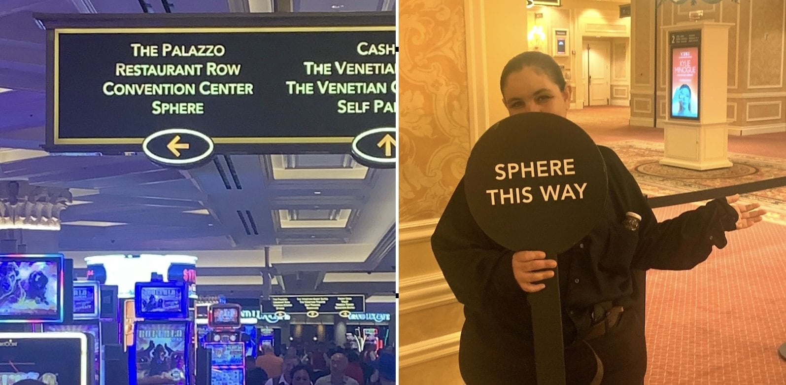 inside Venetian, signs to Sphere