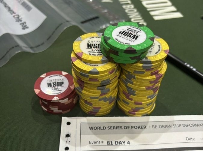 WSOP chips and a bag