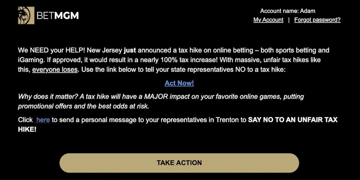 screenshot of BetMGM request for assistance