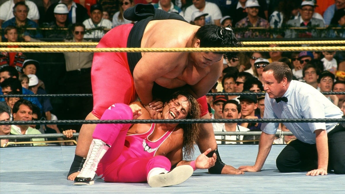 Yokozuna and Bret Hart at Wrestlemania 9 in Las Vegas.