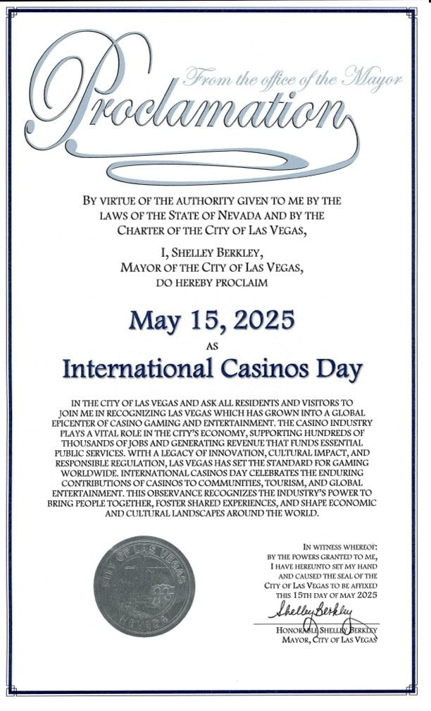 International Casinos Day proclamation from Shelley Berkley