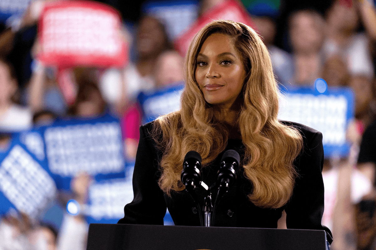 Beyonce onstage during a campaign event