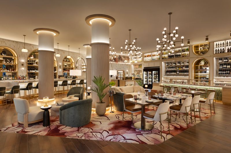 Interior seating and bar area at Wineaux wine bar at The Resort at Summerlin.