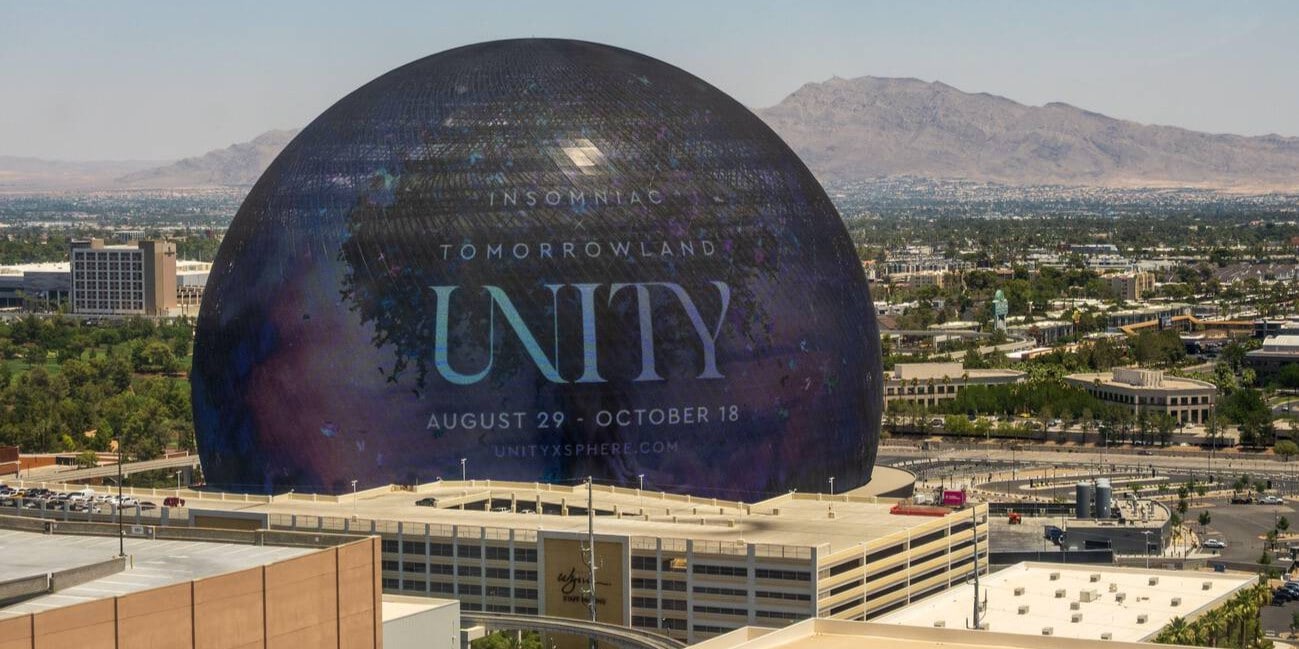 Las Vegas Sphere advertising the Unity Event in the fall of 2025.