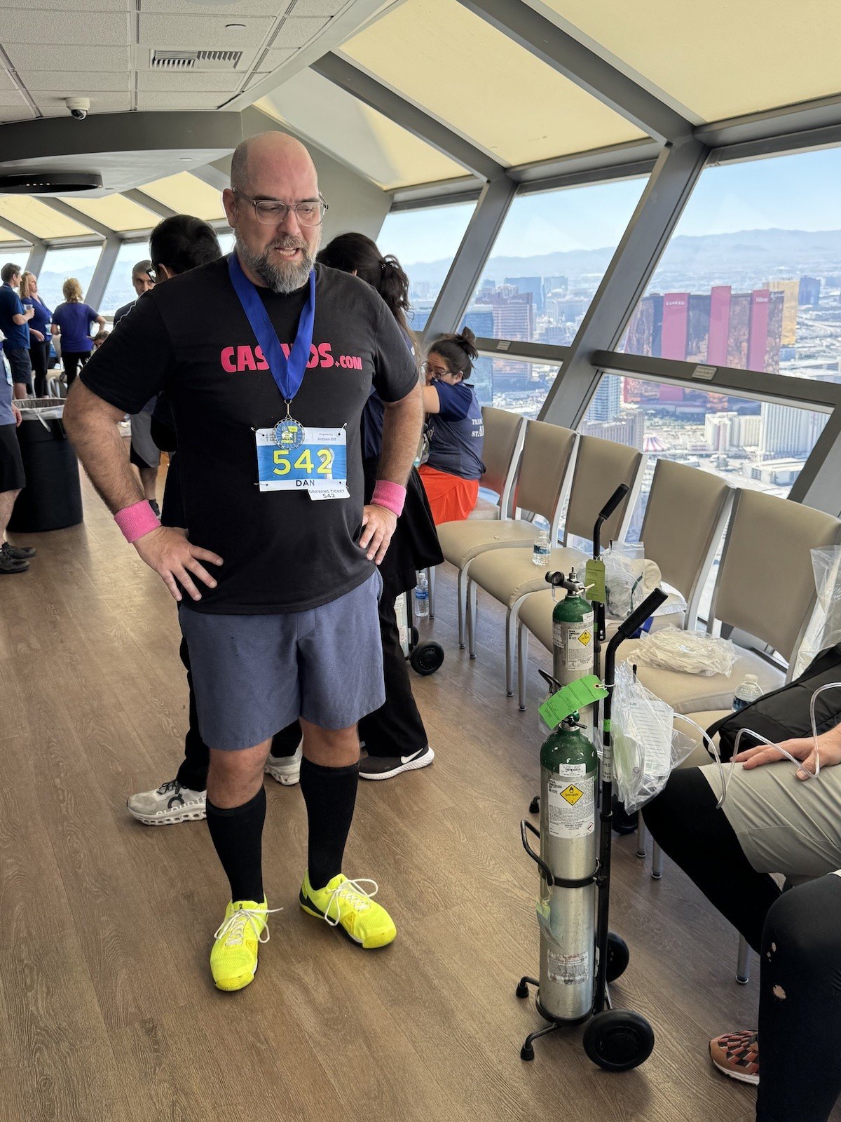 Dan at the top of The Strat after completing the Scale the Strat stair climb