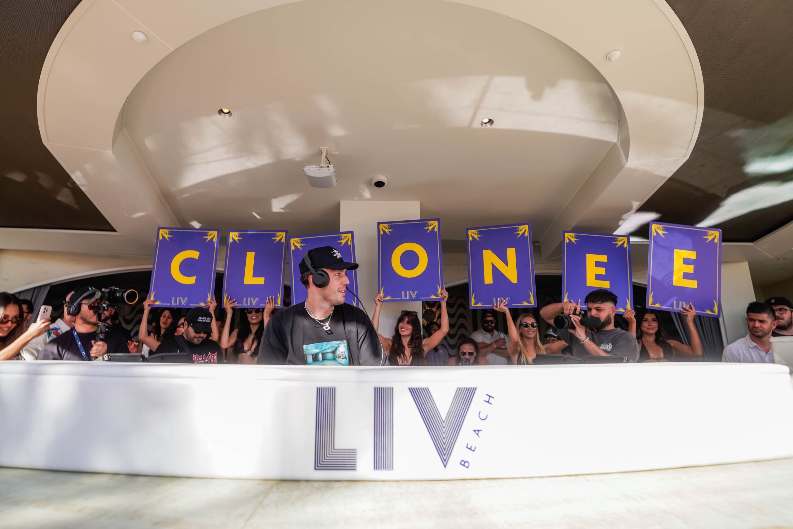 DJ Cloonee performs at the opening weekend pool party at LIV Beach Club in Las Vegas.