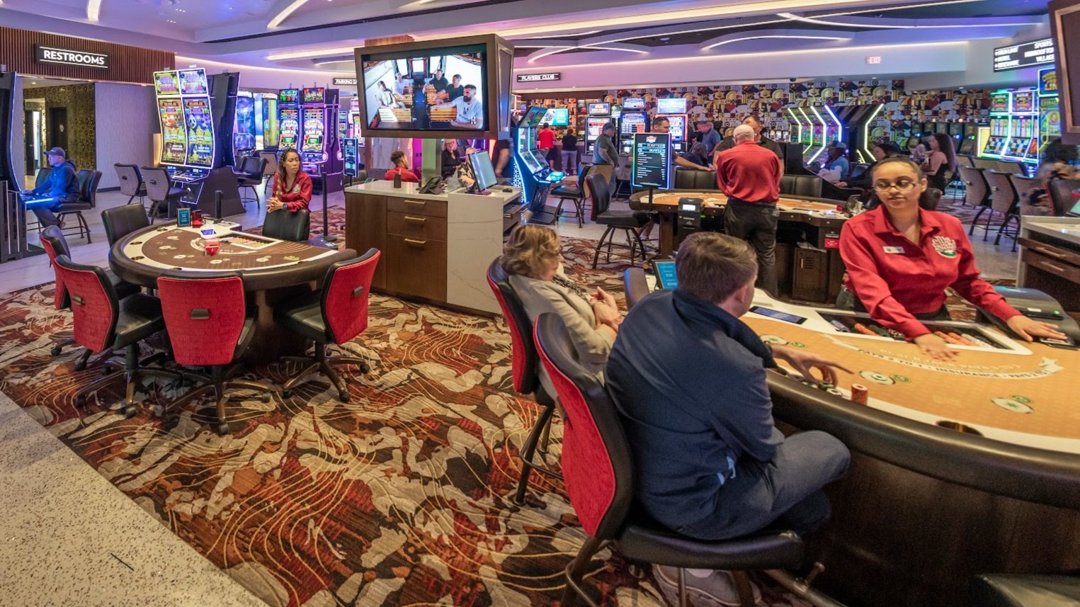 The renovated table games area at Ellis Island