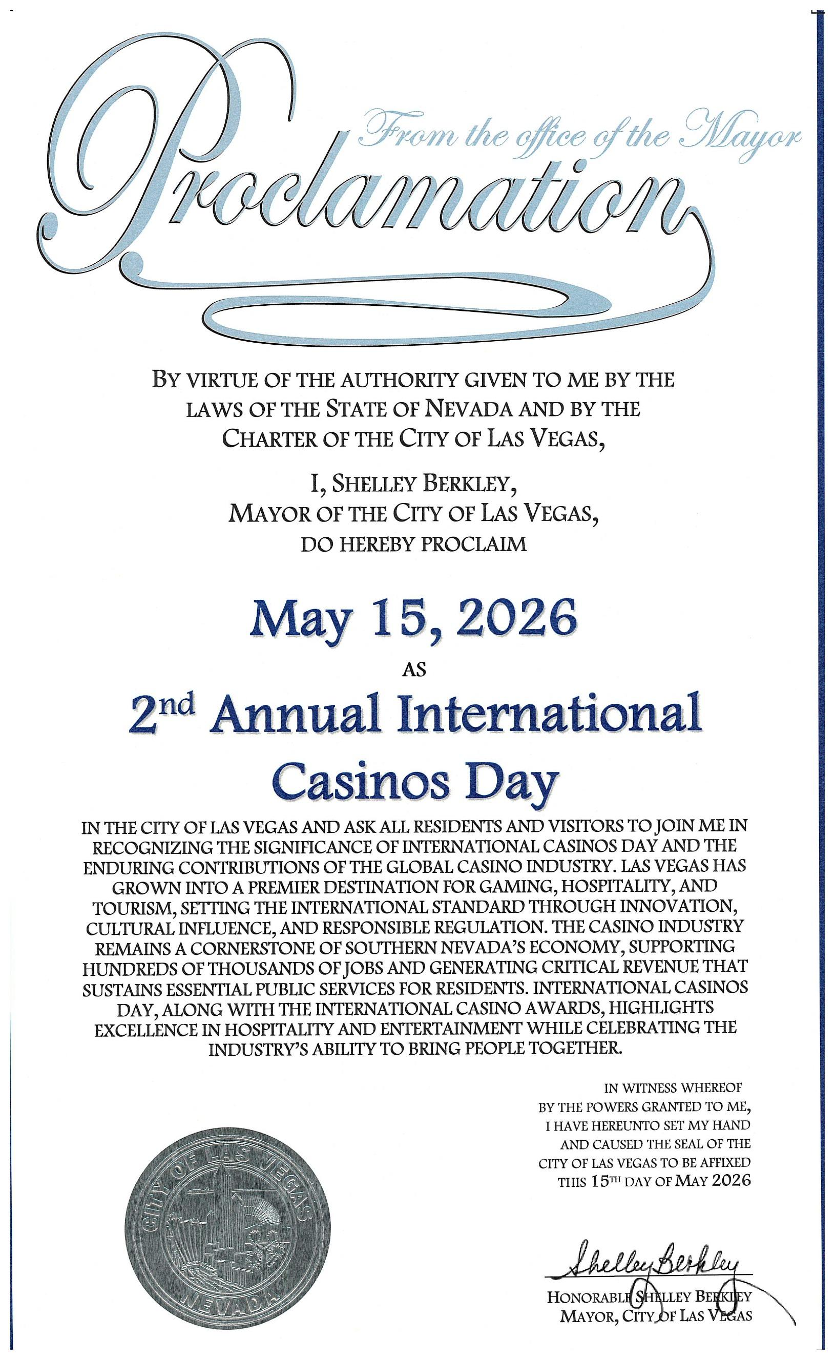 Las Vegas International Casinos Day proclamation