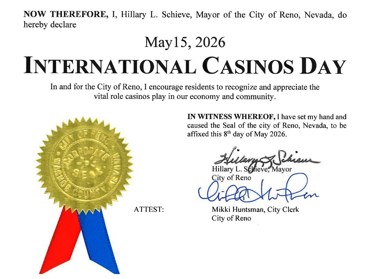 Reno International Casinos Day proclamation