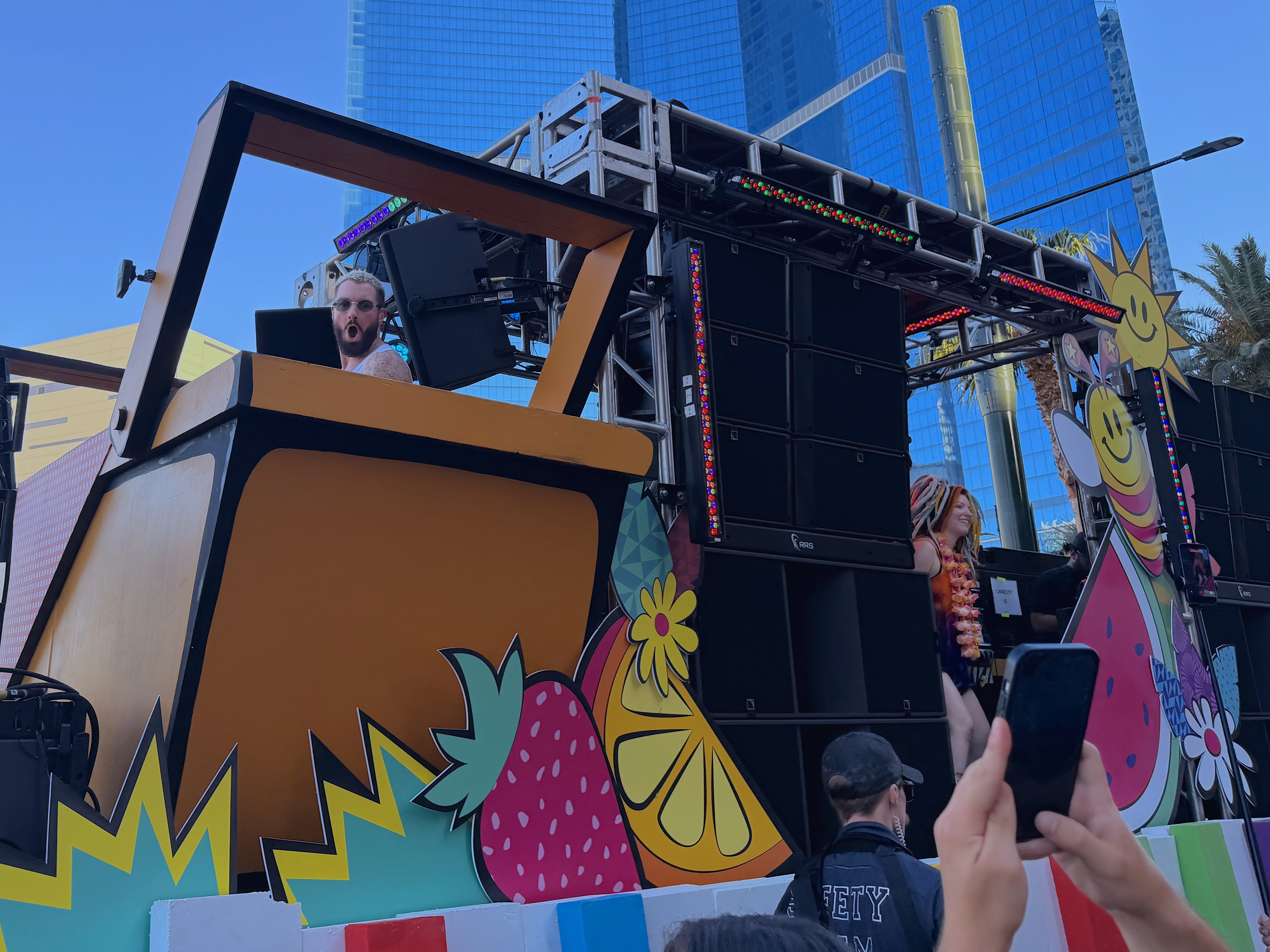 DJ James Hype on EDC World Party Parade float in Las Vegas