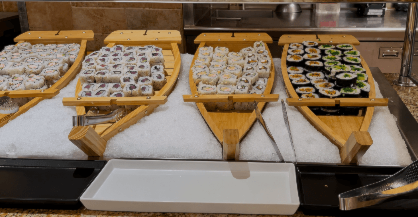 Sushi boats at the Bellagio Buffet