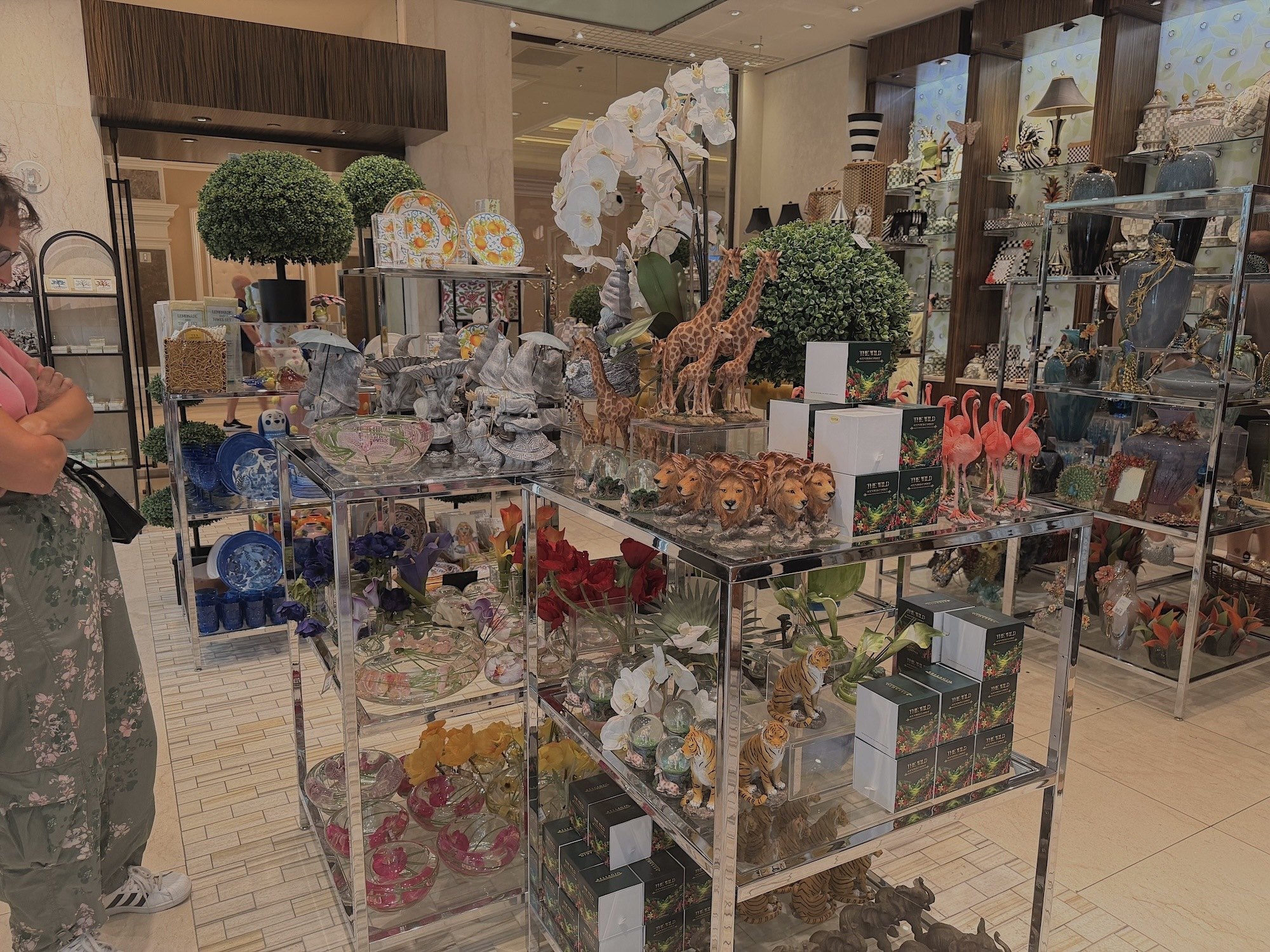 Small animal features of giraffes, lions, tigers, and flamingos at the Giardini Home Store inside the Bellagio Hotel and Casino