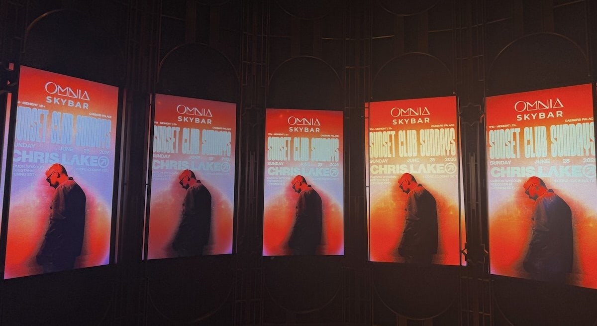 Posters of Chris Lake inside OMNIA Nightclub at Caesars Palace for Sunset Club Sundays