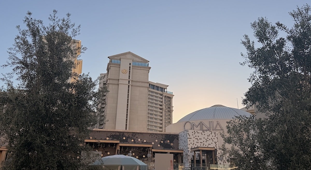 The blocked sunset viewed from OMNIA Skybar. The OMNIA Nightclub roof blocks the sun.