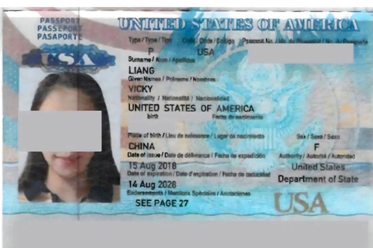 Jiaying Chen, otherwise known as Vicky Liang, is pictured in a fraudulent passport photo.