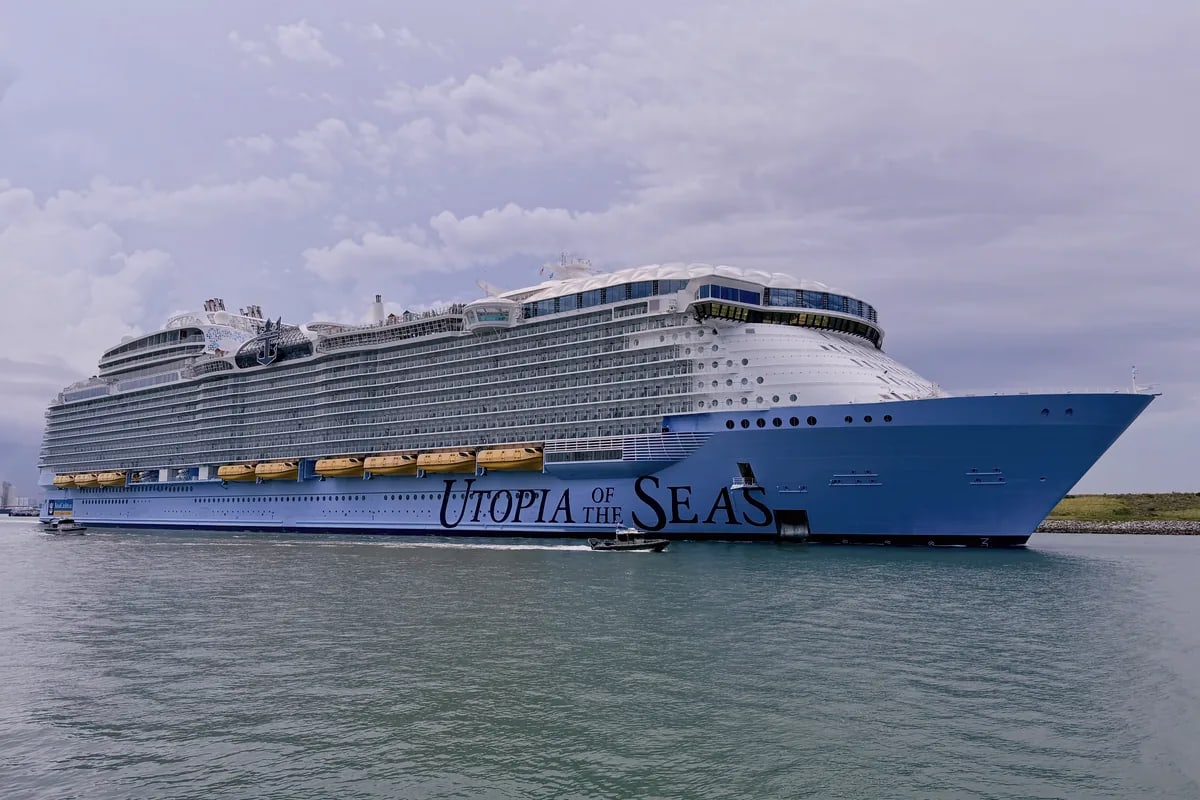 Royal Caribbean's Utopia of the Seas cruise ship at sea during sunset