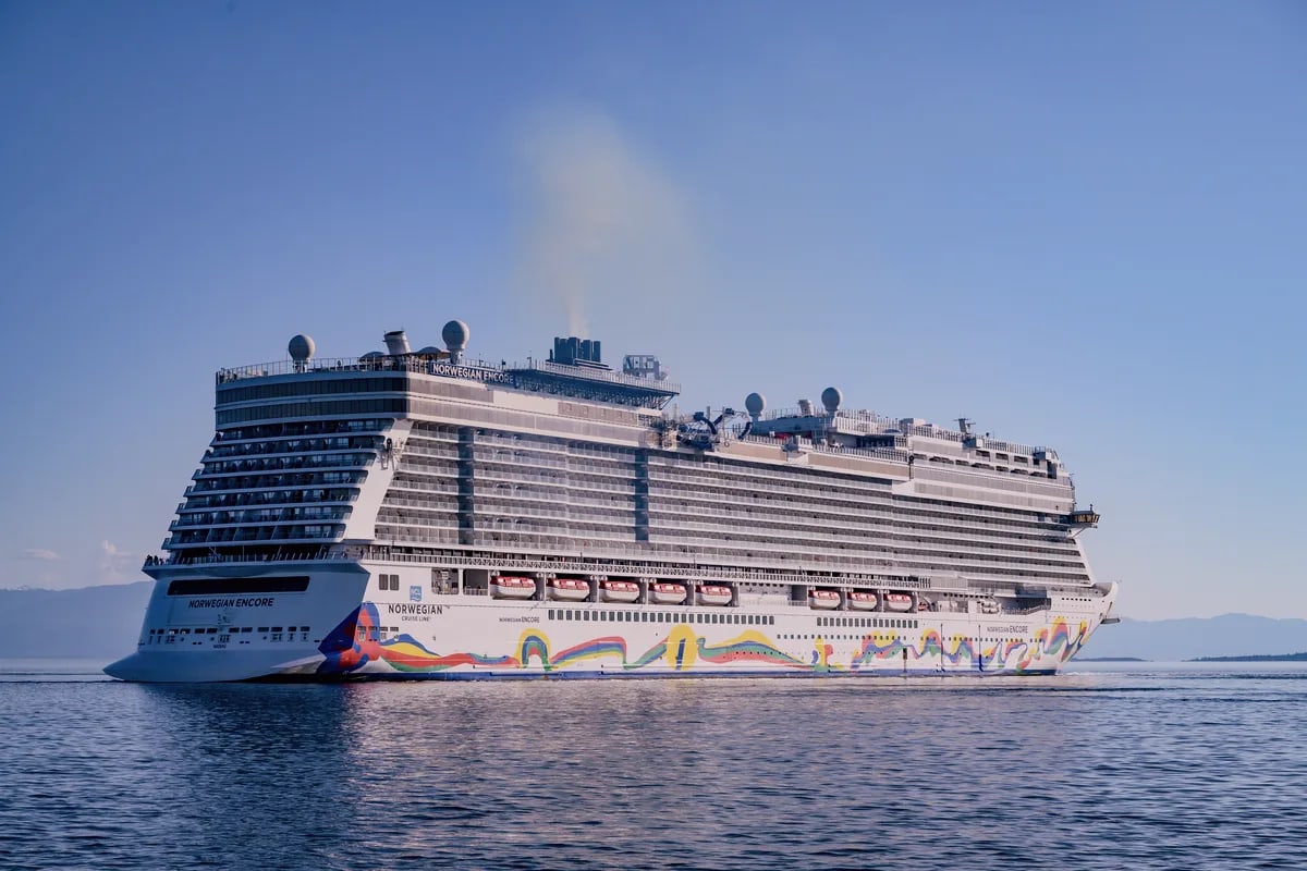 Norwegian Encore cruise ship sailing across the open sea