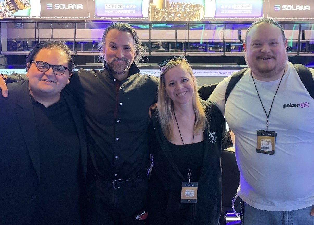  Christina Bradfield standing with other members of poker go/Omaha productions at the WSOP