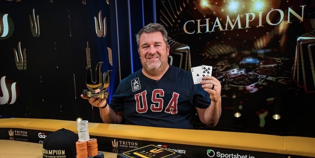 Chris Moneymaker celebrates a recent Triton Poker Series victory.