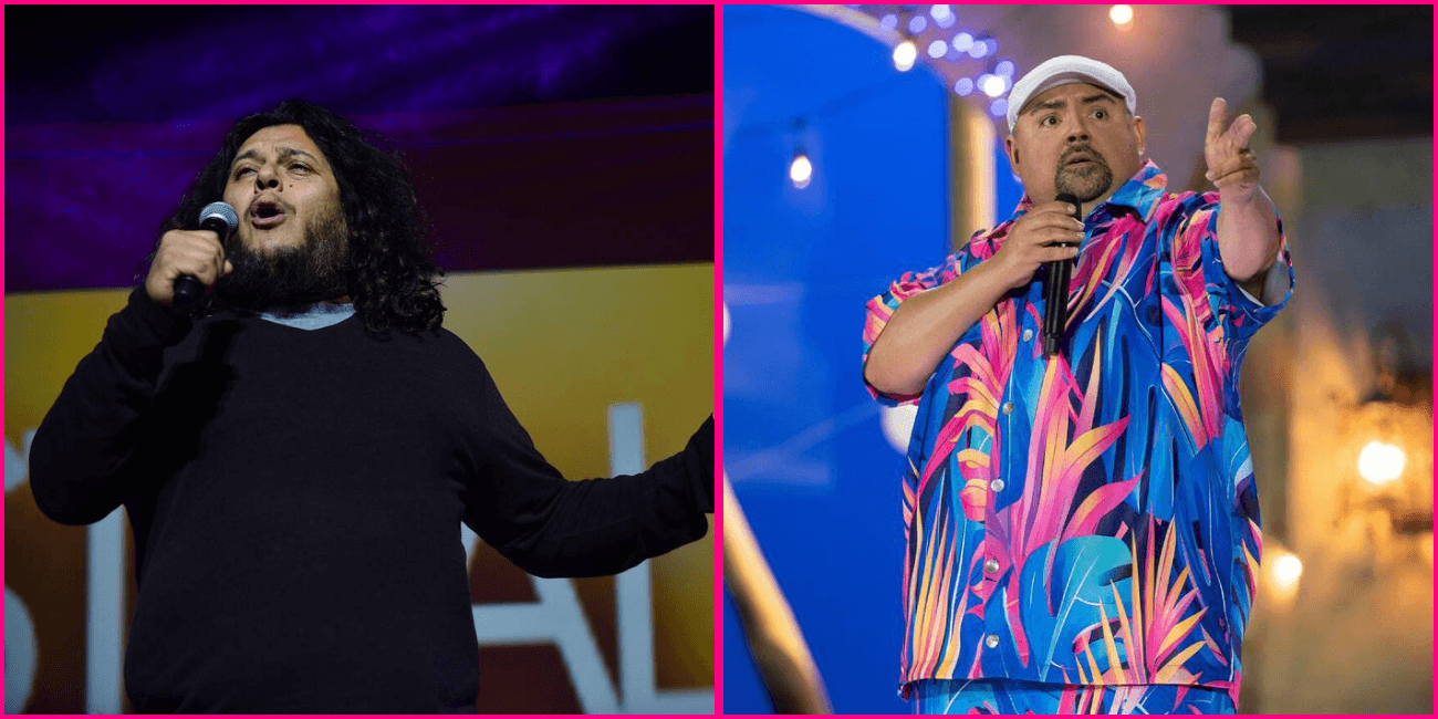 Comedians Gabriel Iglesias (right) and Felipe Esparza (left) performing on stage.