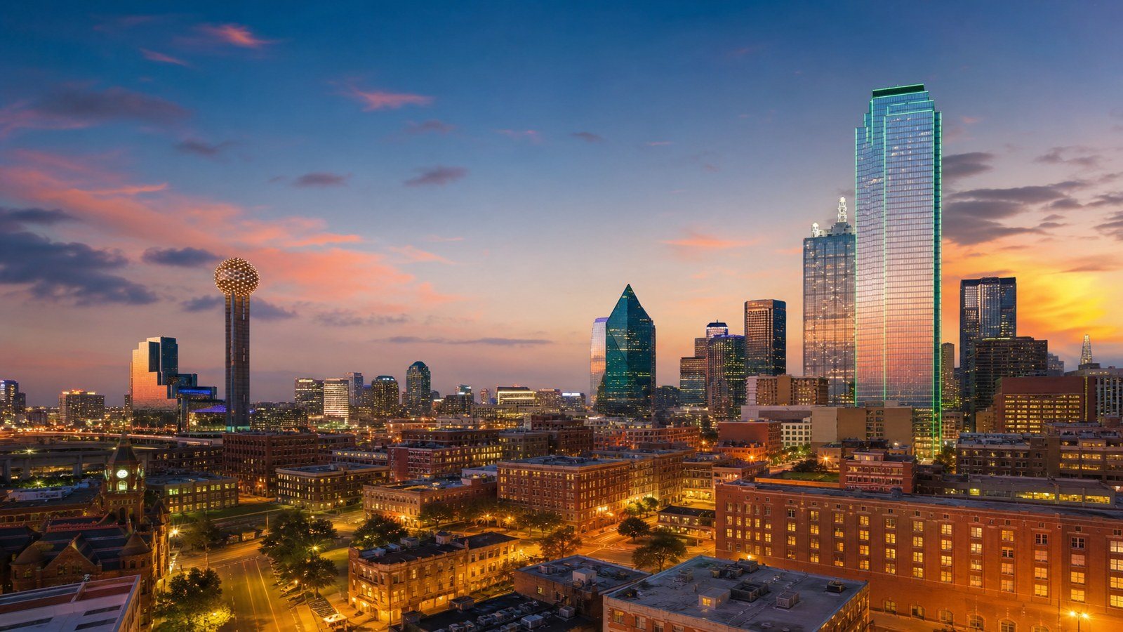Dallas, Texas downtown skyline at dusk